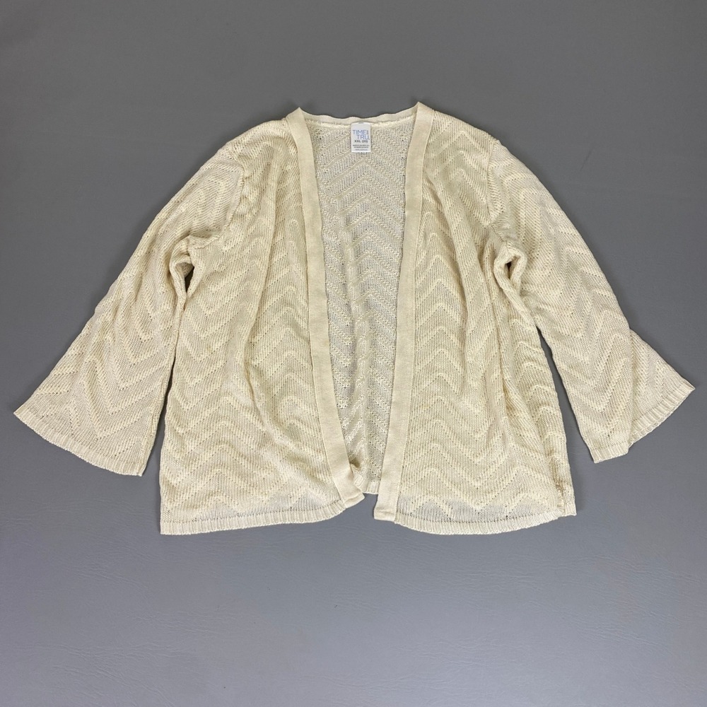 TIME AND TRU Cardigan Sweater Women's Size XXL Cream Open Knit Chevron Pattern